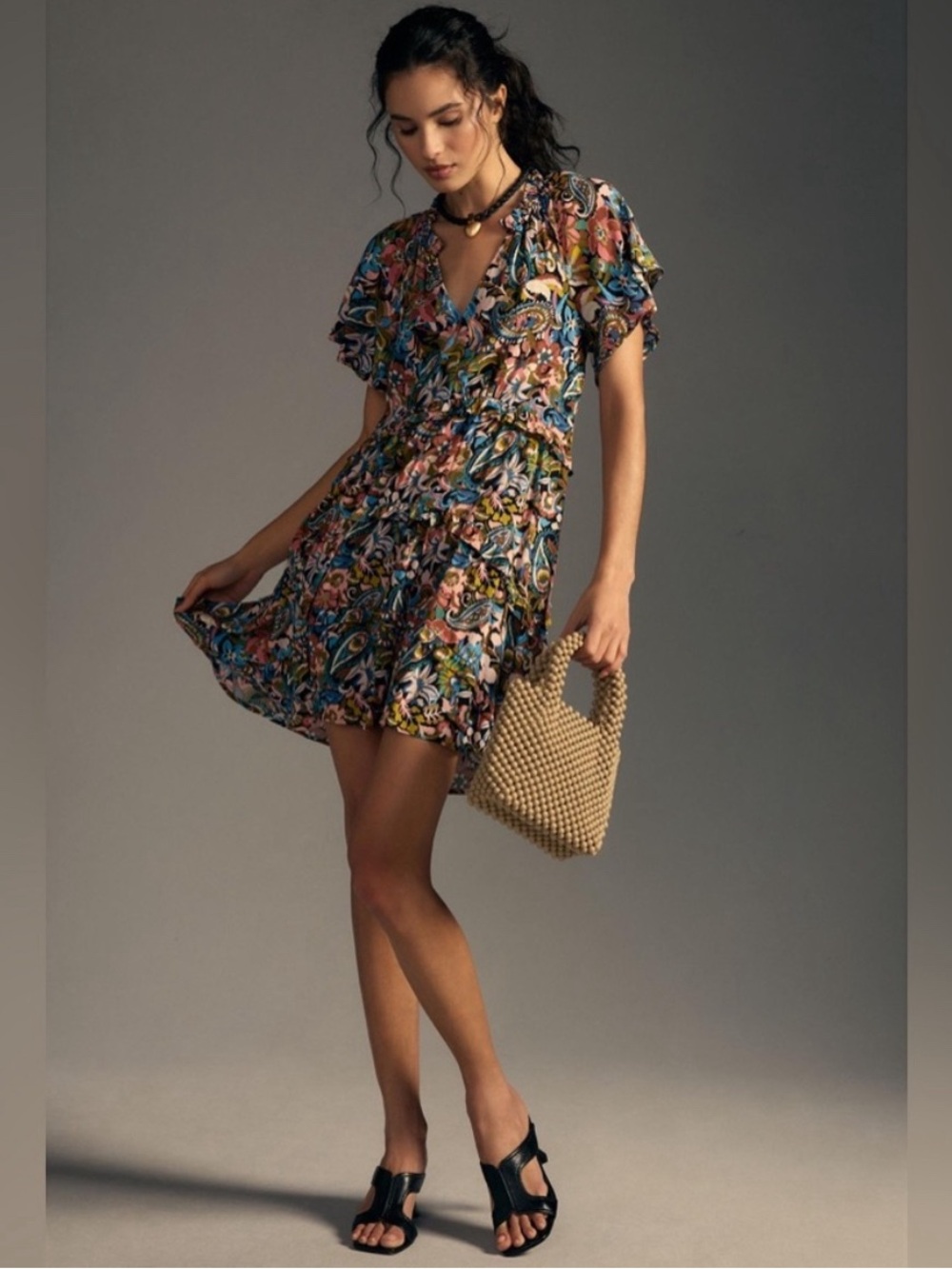 Anthropologie Robin Tiered
Floral new Mini Boho Elegant Summer Vacation Dress